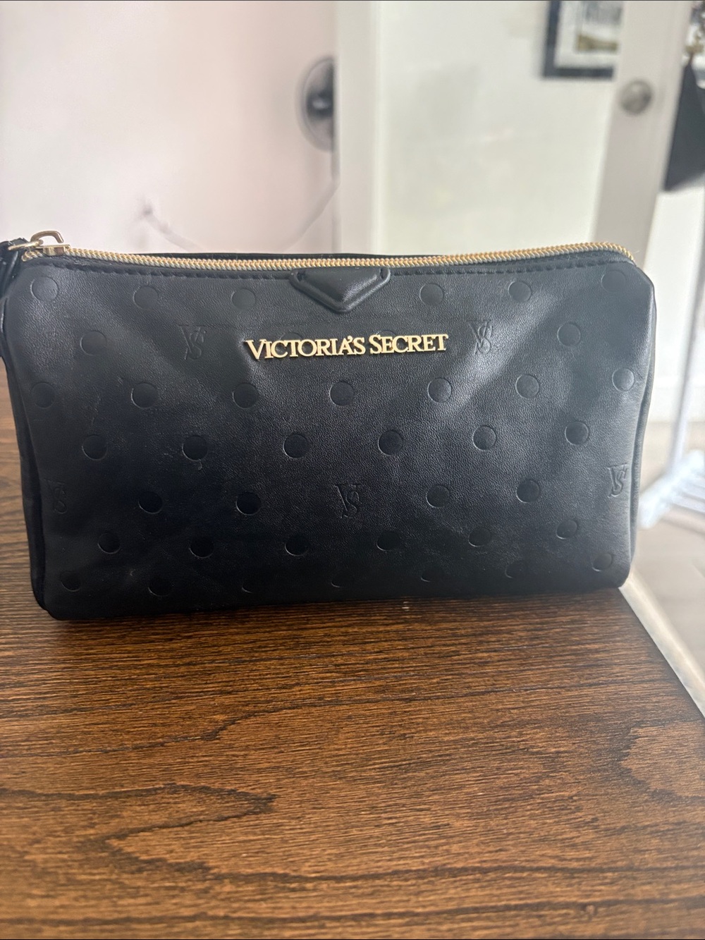Victoria's Secret Black Cosmetic Pouch with Gold Logo